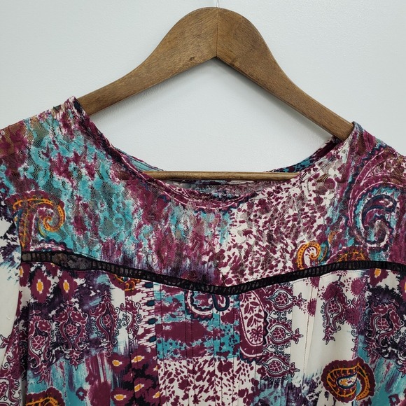 Cocomo Woman Paisley Boho Lace Tunic Stretch Flowy Top Womens 1X Plus - Picture 10 of 15
